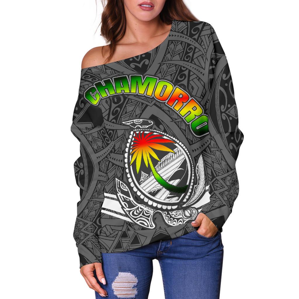 Guam Women's Off Shoulder Sweater - Turtle Guam Seal Chamorro - Polynesian Pride