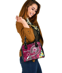 Samoa Custom Personalised Shoulder Handbag - Turtle Plumeria (Pink) - Polynesian Pride