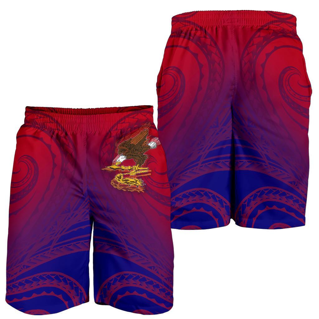 American Samoa Polynesian Men's Shorts - Bald Eagle (Blue - Red) - Polynesian Pride