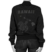Hawaii Kakau Polynesian Turtle Map Women's Bomber Jacket - Grey - Polynesian Pride
