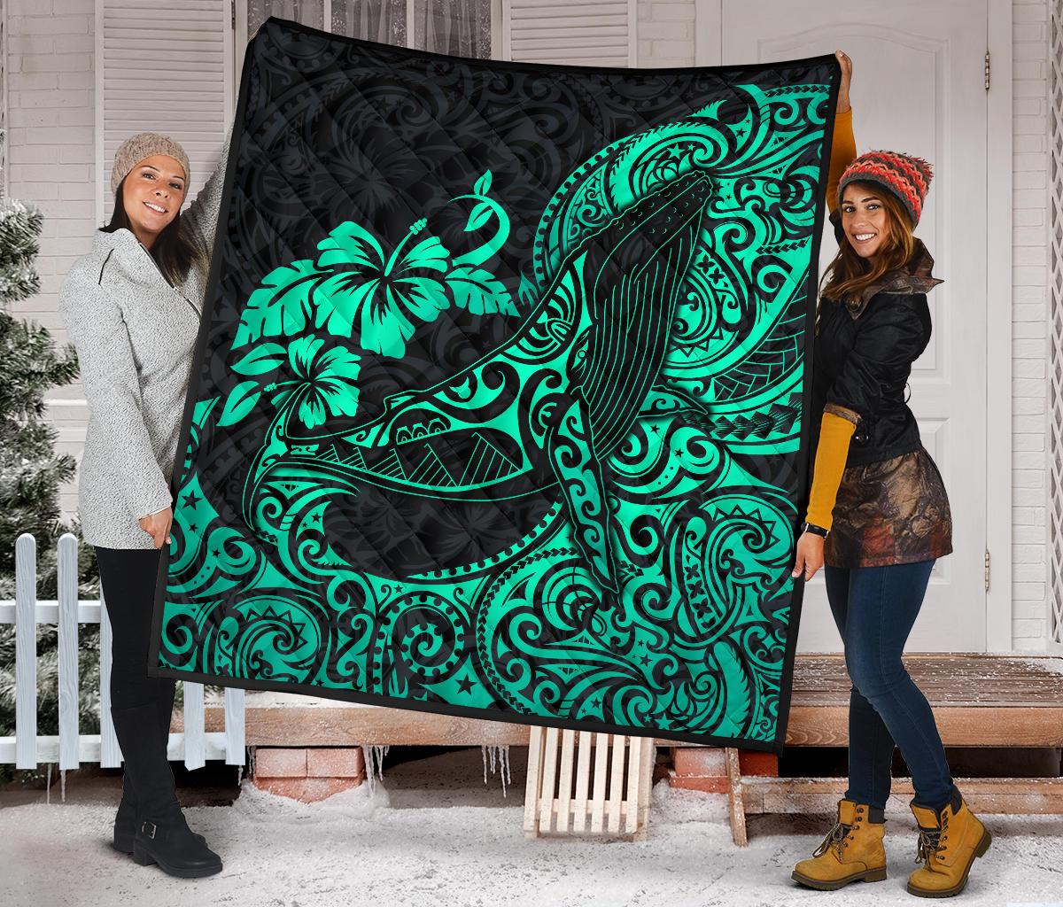 Polynesian Hawaii Premium Quilt - Polynesian Turquoise Humpback Whale - Polynesian Pride