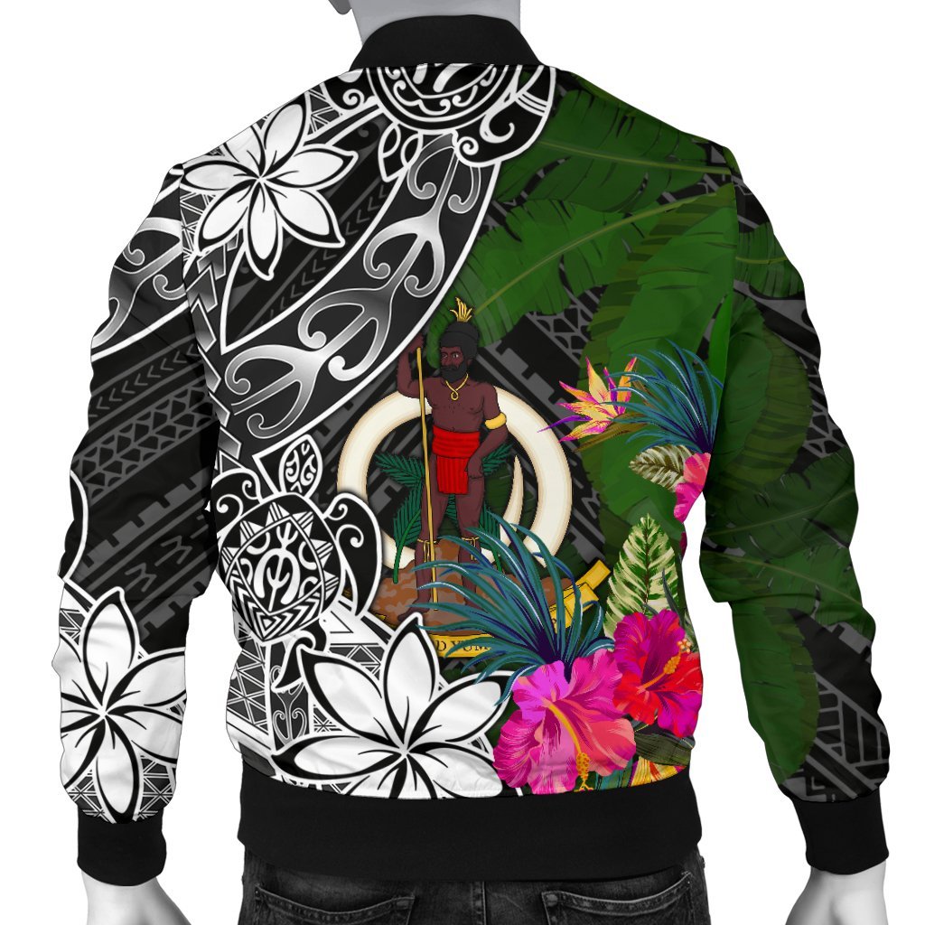 Vanuatu Men Bomber Jacket - Turtle Plumeria Banana Leaf - Polynesian Pride