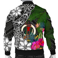 Vanuatu Men Bomber Jacket - Turtle Plumeria Banana Leaf - Polynesian Pride