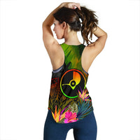 YAP Polynesian Women's Racerback Tank - Hibiscus and Banana Leaves - Polynesian Pride