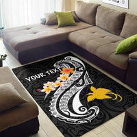 Papua New Guinea Custom Personalised Area Rug - PNG Seal Polynesian Patterns Plumeria (Black) - Polynesian Pride