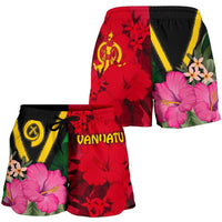 Vanuatu Women's Shorts - Vanuatu Flag with Hibiscus - Polynesian Pride