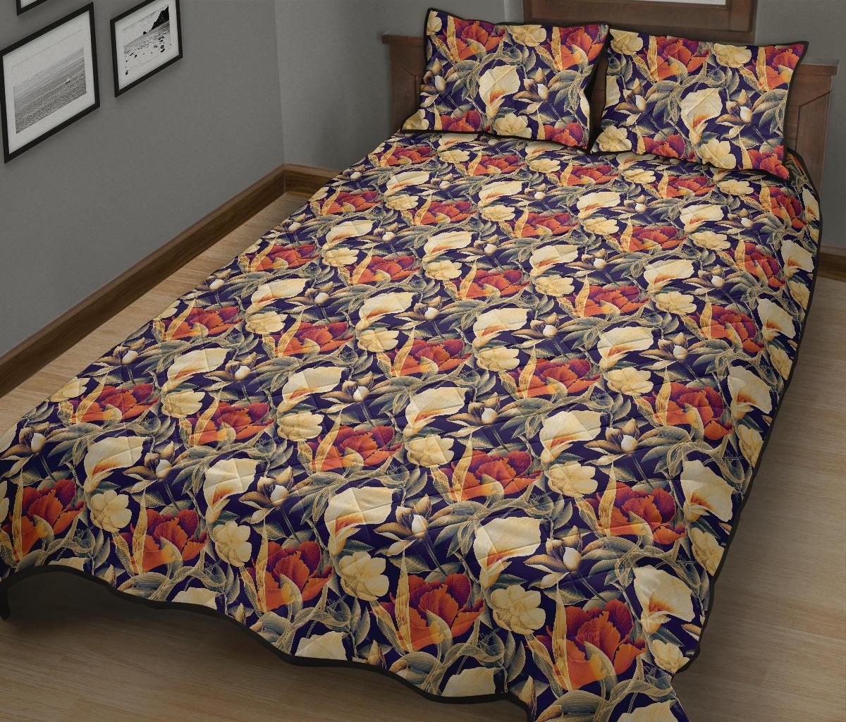 Hawaii Quilt Bed Set Seamless Tropical Flower Plant And Leaf Pattern Background AH - Polynesian Pride