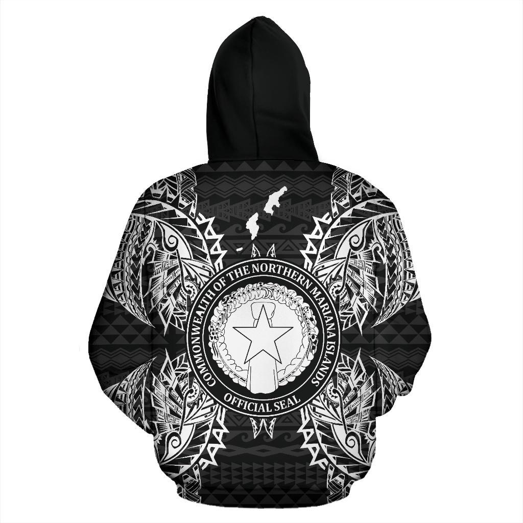 Northern Mariana Islands Polynesian All Over Zip up Hoodie Map Black - Polynesian Pride