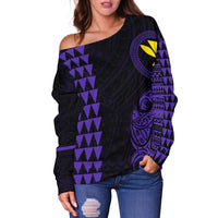 Hawaii Kanaka Polynesian Women's Off Shoulder Sweater - Purple - Polynesian Pride