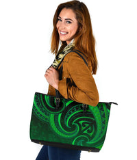 New Zealand Maori Mangopare Large Leather Tote Polynesian - Green - Polynesian Pride