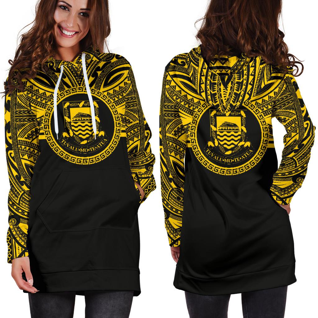 Tuvalu Women Hoodie Dress - Tuvalu Coat Of Arms Polynesian Gold Black - Polynesian Pride