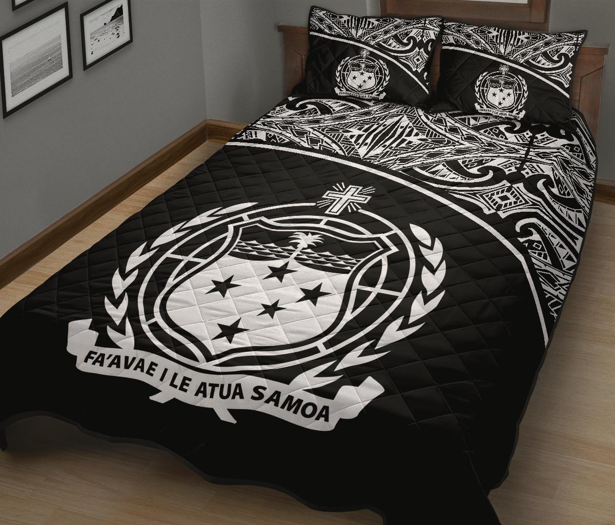 Samoa Quilt Bed Set - Samoa Coat Of Arms Polynesian Black Curve Version - Polynesian Pride