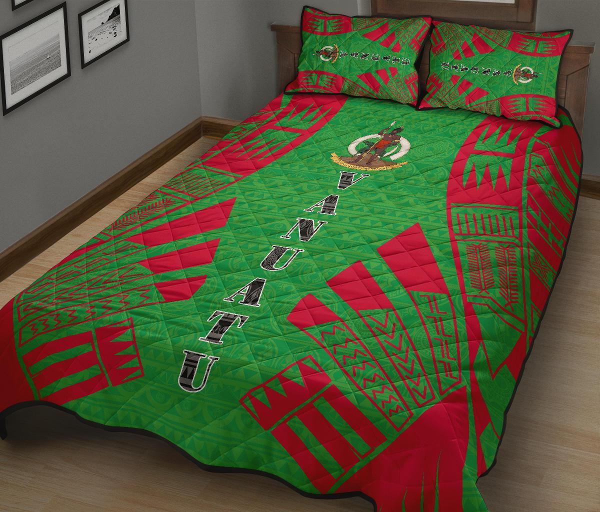 Vanuatu Quilt Bed Set - Vanuatu Coat Of Arms Red Tattoo Style - Polynesian Pride