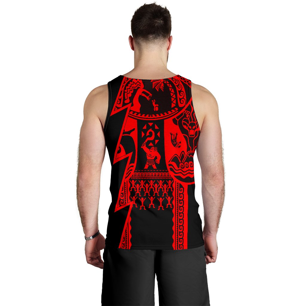 (Custom Personalised Text) Samoa Men Tank Tops - Samoa Coat Of Arm Red - Polynesian Pride