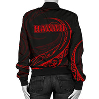 Hawaii Turtle Map Polynesian Women's Bomber Jacket - Red - Frida Style - Polynesian Pride