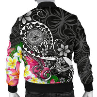 American Samoa Polynesian Men's Bomber Jacket - Turtle Plumeria (Black) - Polynesian Pride