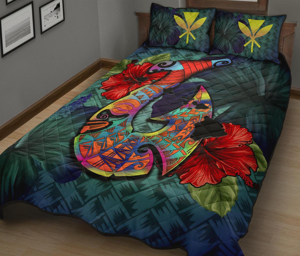 Kanaka Maoli (Hawaiian) Quilt Bed Set - Polynesian Fish Hook Hibiscus - Polynesian Pride