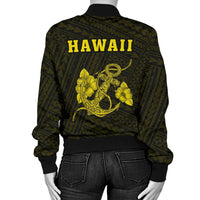 Hawaii Kakau Polynesian Anchor Women's Bomber Jacket - Yellow - Polynesian Pride