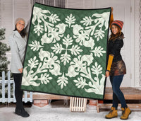Hawaiian Flower Tropical Pattern Premium Quilt - Green - Argu Style - AH - Polynesian Pride