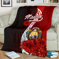 Nauru Polynesian Premium Blanket - Coat Of Arm With Hibiscus - Polynesian Pride