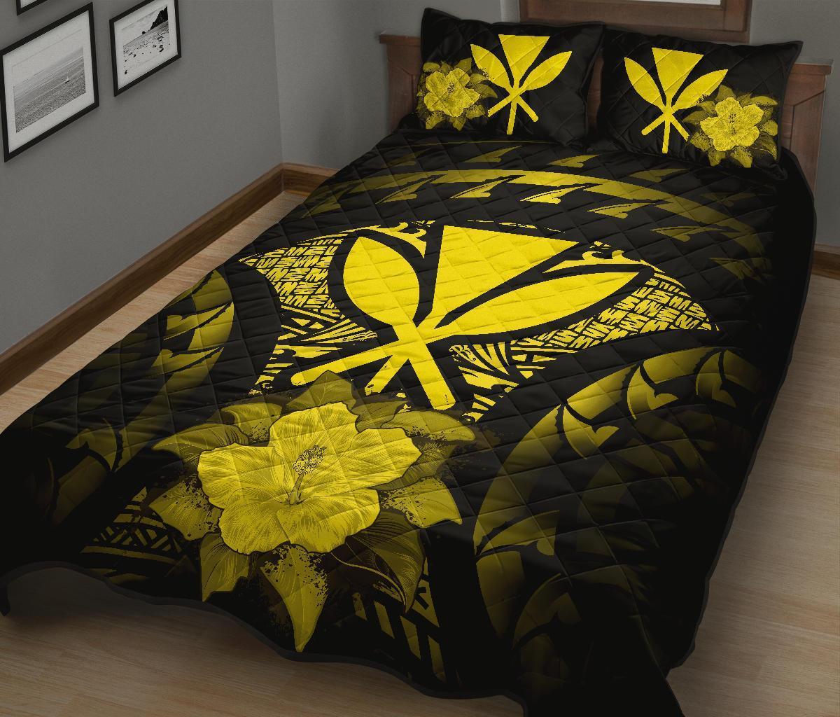 Kanaka Maoli (Hawaii) Polynesian Quilt Bed Set Hibiscus Yellow - Polynesian Pride