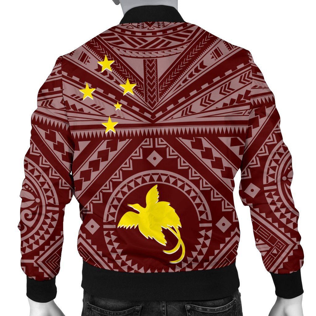 Papua New Guinea Personalised Men's Bomber Jacket - Flag With Polynesian Patterns (Black) - Polynesian Pride