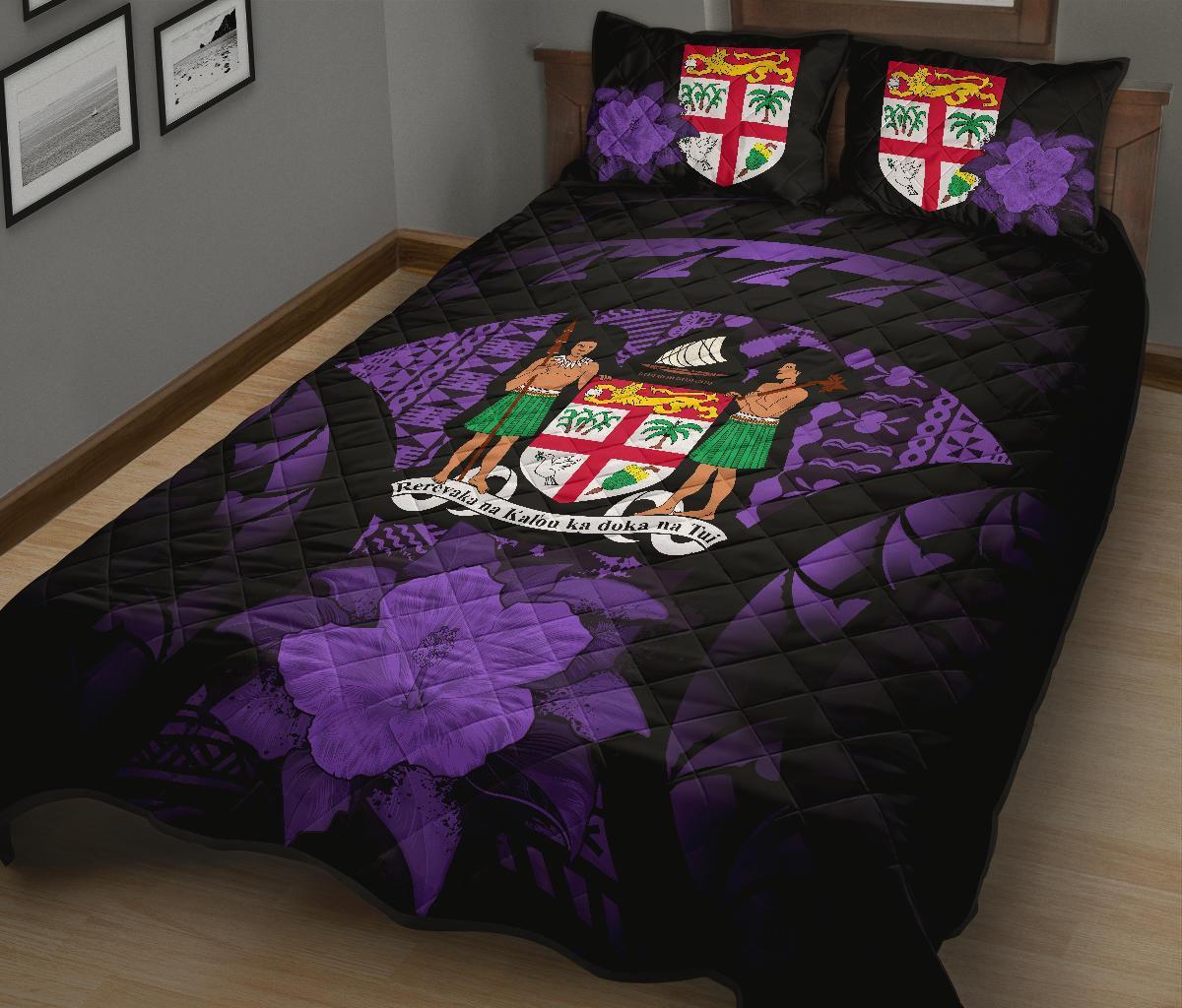 Fiji Polynesian Quilt Bed Set Hibiscus Purple - Polynesian Pride