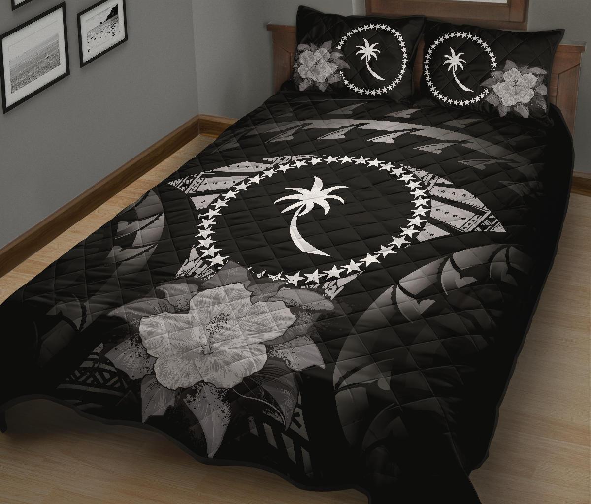 Chuuk Polynesian Quilt Bed Set Hibiscus Gray - Polynesian Pride
