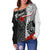 Tahiti Polynesian Custom Personalised Women's Off Shoulder Sweater - Coat Of Arm With Hibiscus White - Polynesian Pride