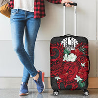 Tahiti Polynesian Luggage Cover - Hibiscus and Sea Turtle (Red) Art - Polynesian Pride