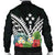 Kosrae Men's Bomber Jacket - Kosrae Coat of Arms & Polynesian Tropical Flowers White - Polynesian Pride