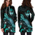 Guam Polynesian Hoodie Dress - Turtle With Blooming Hibiscus Turquoise - Polynesian Pride