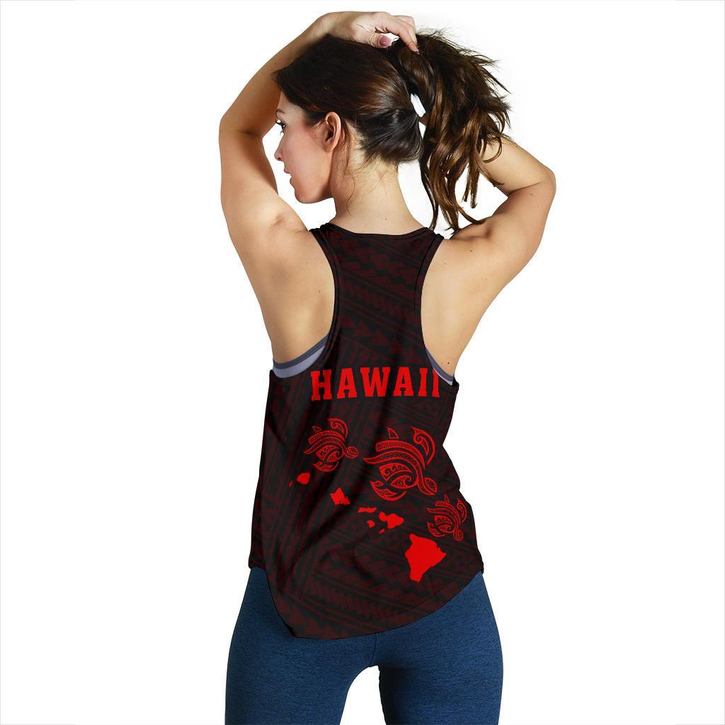 Hawaii Kakau Polynesian Three Turtles Map Women's Racerback Tank - Red - Polynesian Pride