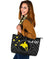 Papua New Guinea Personalised Leather Tote Bag - Flag With Polynesian Patterns (Black) - Polynesian Pride