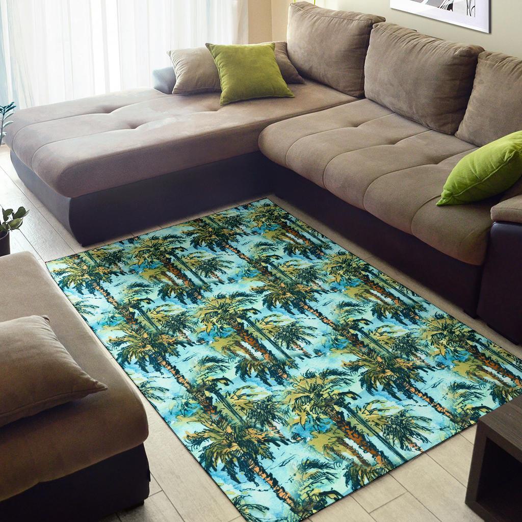 Tropical Palm Trees Blue Rug - Polynesian Pride