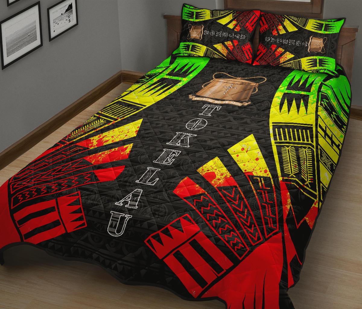 Tokelau Quilt Bed Set - Tokelau Coat Of Arms Reggae Tattoo Style - Polynesian Pride