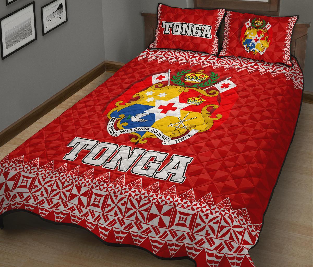 Tonga Quilt Bed Set - Tonga Coat Of Arms Red Version - Polynesian Pride