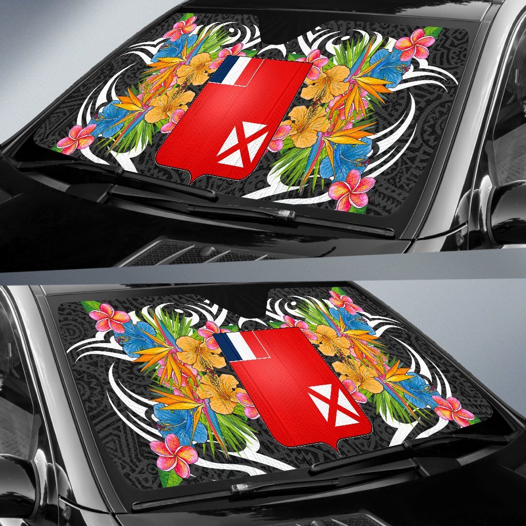 Wallis & Futuna Auto Sun Shades - Coat Of Arms With Tropical Flowers - Polynesian Pride