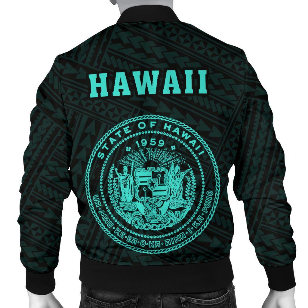 Hawaii Kakau Polynesian Coat Of Arms Men's Bomber Jacket - Turquoise - Polynesian Pride