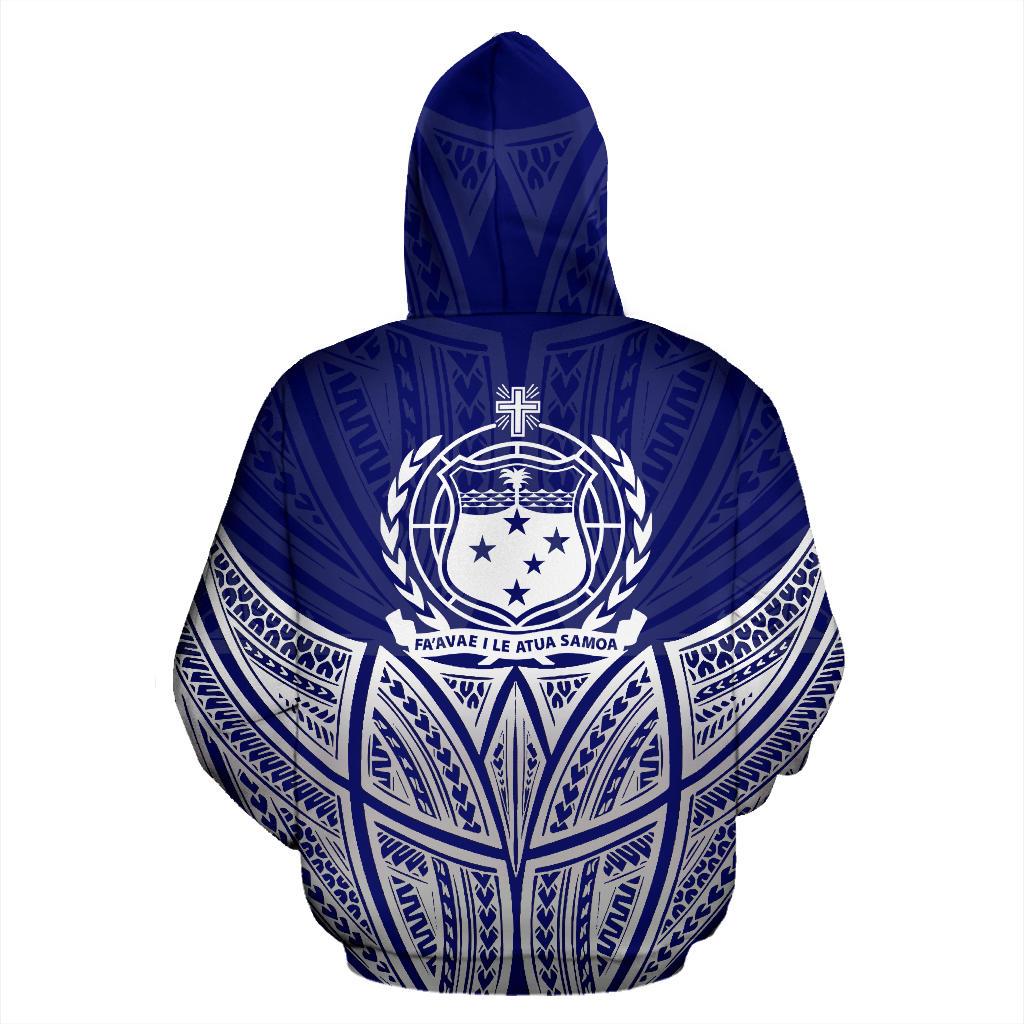 Samoa Polynesian Zip up Hoodie Blue Pride Map and Seal - Polynesian Pride