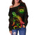 Hawaii Polynesian Women's Off Shoulder Sweater - Turtle With Blooming Hibiscus Reggae - Polynesian Pride