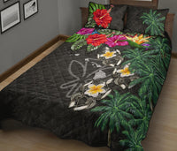 Kanaka Maoli (Hawaiian) Quilt Bed Set - Hibiscus Turtle Tattoo Gray - Polynesian Pride