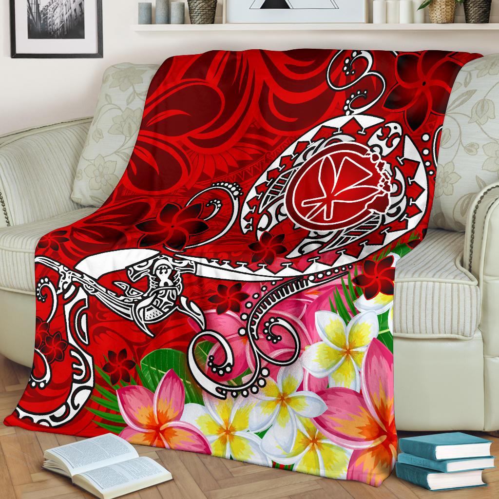 Hawaii Premium Blanket - Turtle Plumeria Polynesian Tattoo Red Color - Polynesian Pride