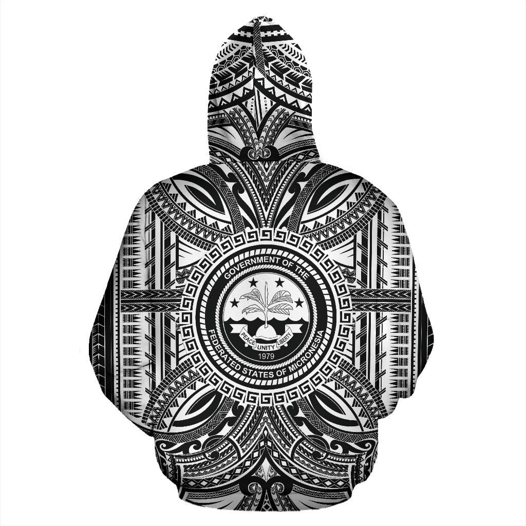 Federated States of Micronesia ll Over Hoodie Federated States of Micronesia Coat of rms Polynesian White Black - Polynesian Pride