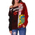 Tuvalu Polynesian Women's Off Shoulder Sweater - Coat Of Arm With Hibiscus - Polynesian Pride