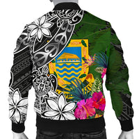 Tuvalu Men Bomber Jacket - Turtle Plumeria Banana Leaf - Polynesian Pride