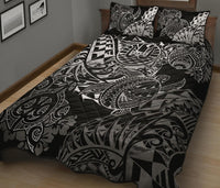 Tahiti Polynesian Quilt Bed Set - White Turtle Hibiscus Flowing - Polynesian Pride