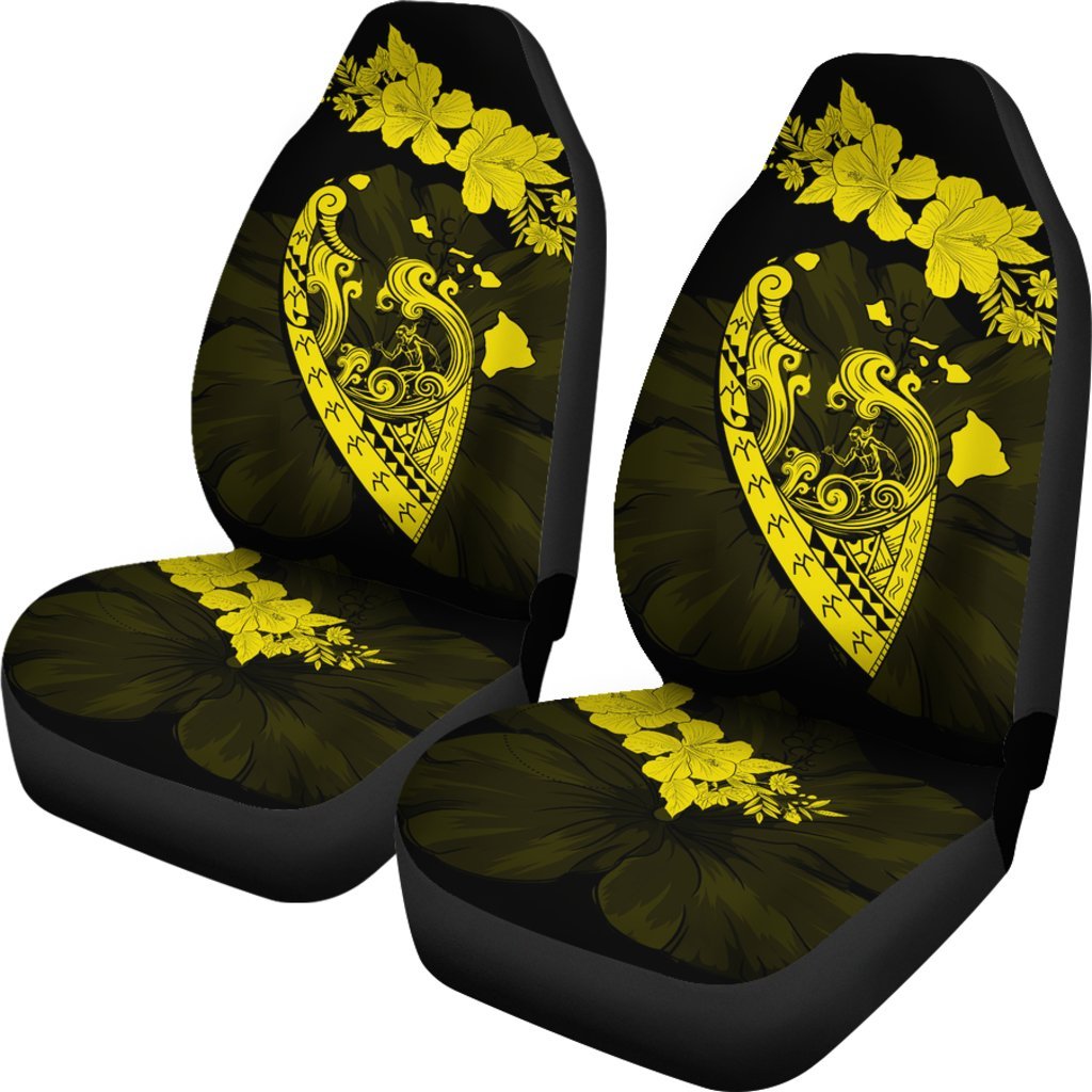 Hawaii Hibiscus Banzai Surfing Car Seat Cover V2 Yellow Universal Fit Yellow - Polynesian Pride