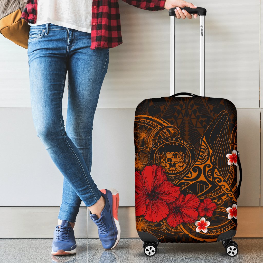 Polynesian Hawaii Luggage Cover - Humpback Whale with Hibiscus (Golden) Golden - Polynesian Pride