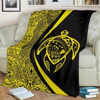 Hawaii Turtle Map Polynesian Premium Blanket - Yellow - Circle Style - Polynesian Pride